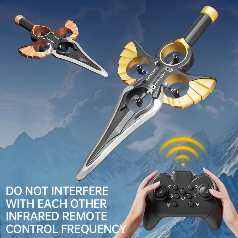 Drone RC “Spada Volante” per Bambini e Adulti, Controllo con Gesti e Telecomando, 3 Velocità, Flip 360°, Doppia Batteria, Facile da Pilotare, Nero Bronzo