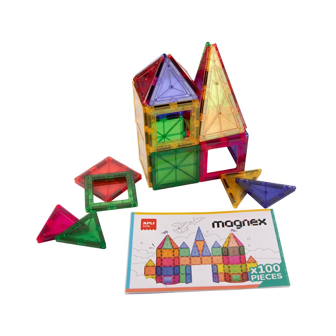 APLI Kids 20138 - Magnex 100 sztuk Magnex Zestaw konstrukcyjny | Zestaw 3D dla dzieci 3+| Kolorowe magnesy geometryczne | Zabawka edukacyjna Steam dla kreatywności i rozwoju poznawczego
