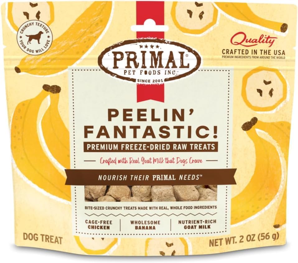 Freeze Dried Dog Treats; Chicken & Banana Dog Treats with Goat Milk for Dogs, Peelin' Fantastic, Grain Free Training Treats for Dogs with Probiotics, 2 oz