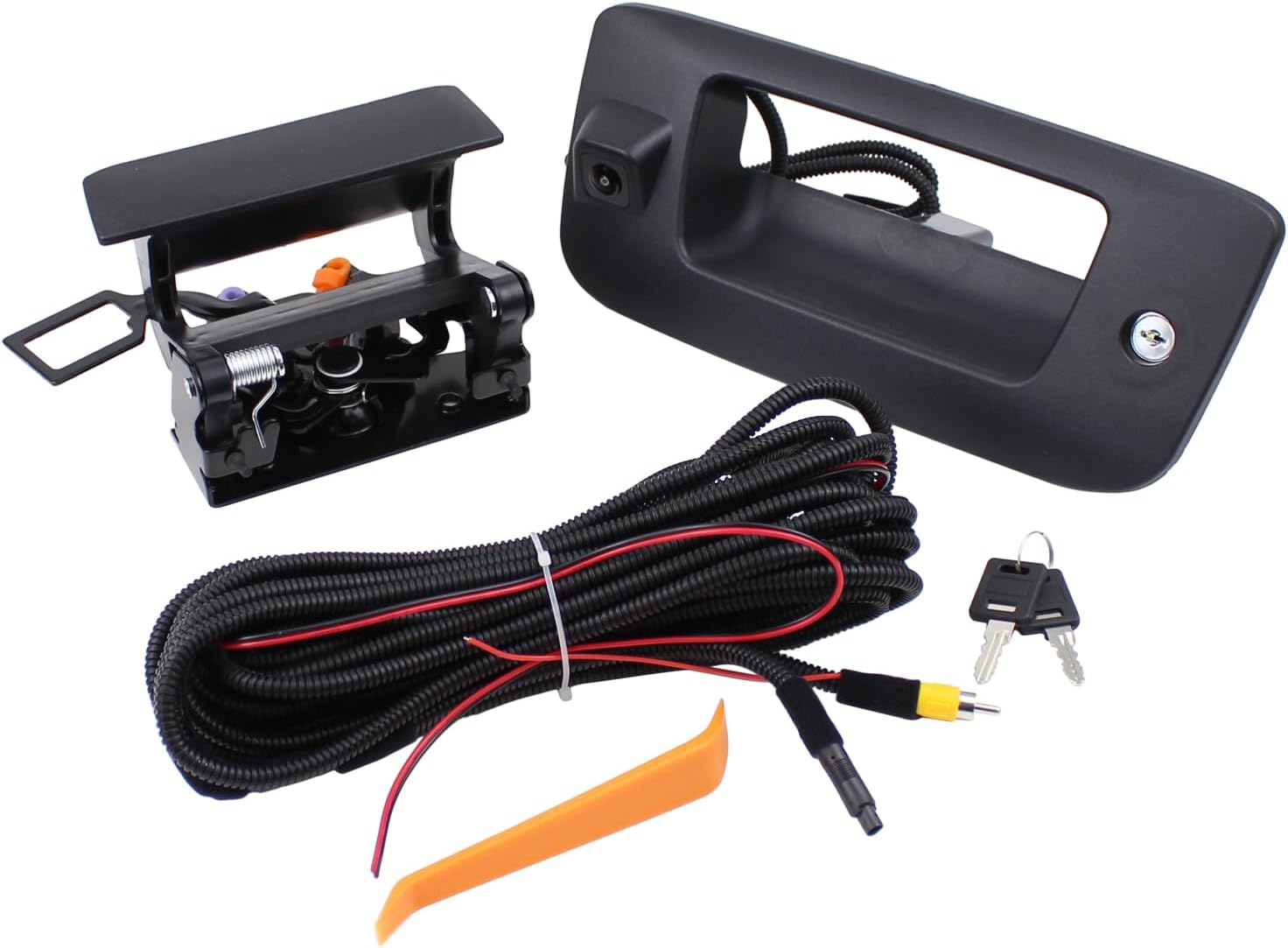 Tailgate Handle and Bezel with Rear View Backup Park Assist Camera and Lock Cylinder Kit for Chevrolet Silverado 1500 2500 3500 HD for GMC Sierra 1500 2500 3500 HD 2007-2014