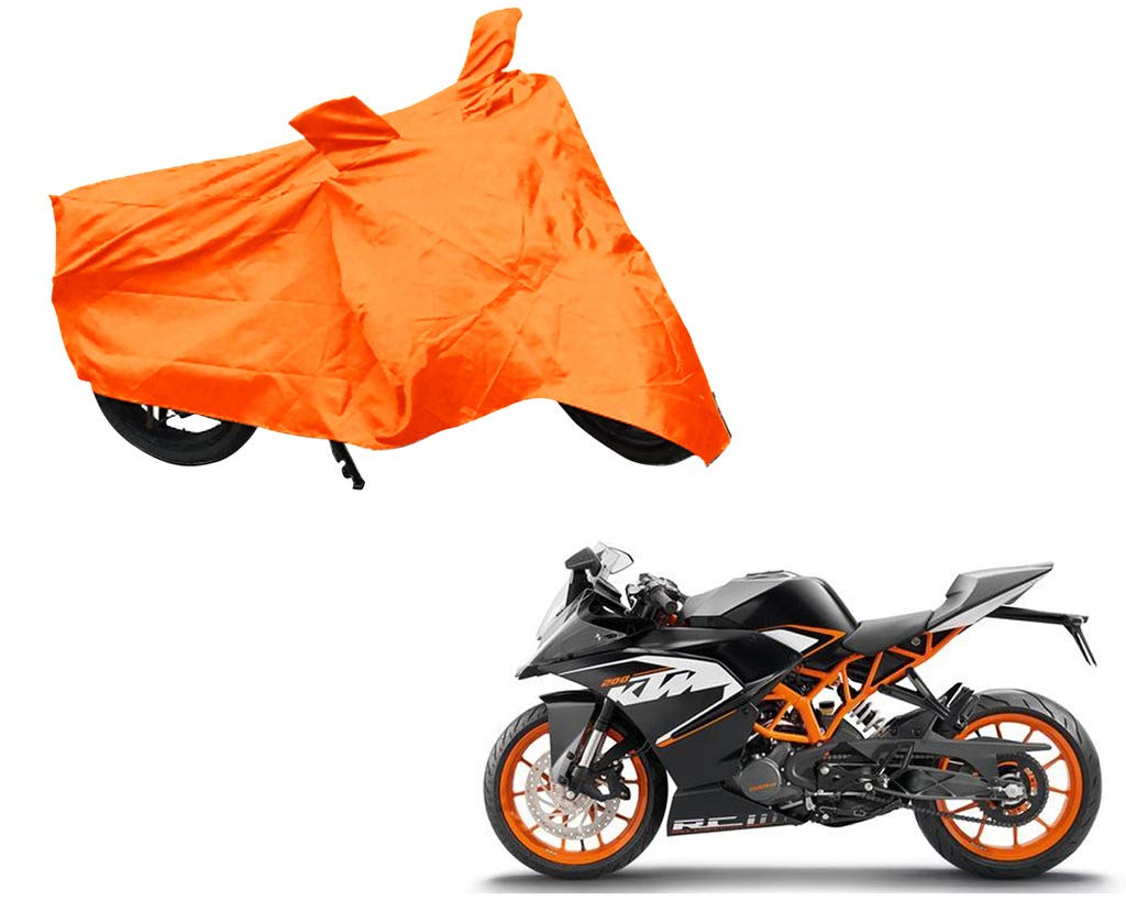 Auto Pearl Orange Matty Bike Body Cover with Mirror Pockets Buckle Belt Compatible with - KTM Duke 200