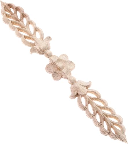 Miniatura 3 de Paquete de 4 apliques de madera para muebles, 9.6 x 1.4 in9.65 x 1.38 pulgadas, calcomanías laterales centrales de flores de hojas para gabinete,