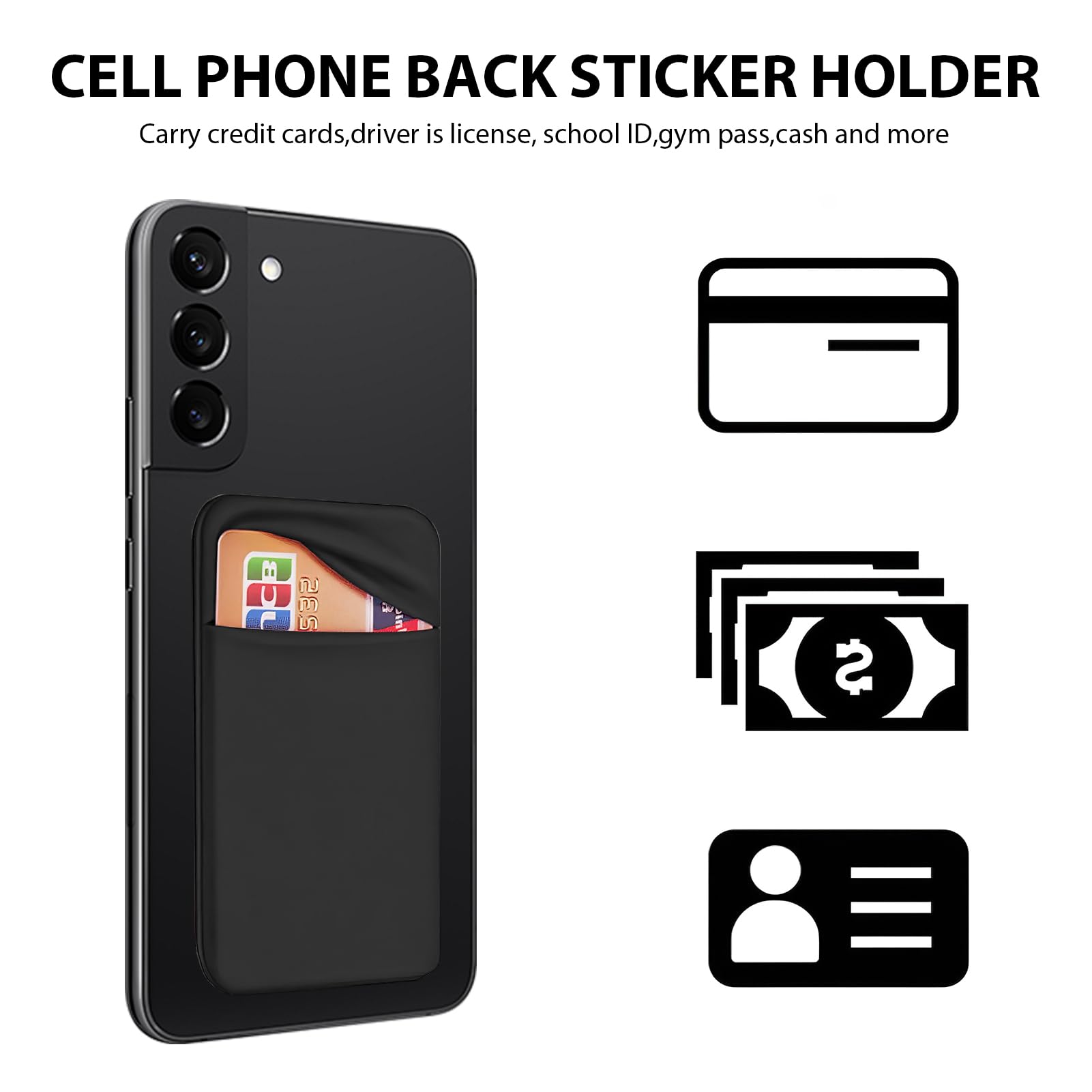 3 pezzi Titolare Della Carta per Cellulare | Maniche in Carta Elastica | Porta Carte per Cellulare Adesivo Portafoglio | Tasca per Cellulare-Porta con te la tua carta d'identità