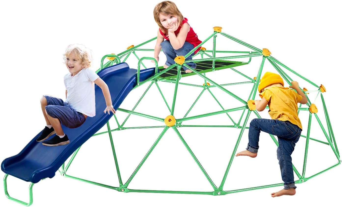 JYGOPLA 10ft Climbing Dome with Saucer Swing, Geometric Dome Climber Play Center with Rust & Uv Resistant , Supporting 1000lbs, Kids Jungle Gym Playground Indoor/Outdoor with Much Easier Assembly : Toys & Games