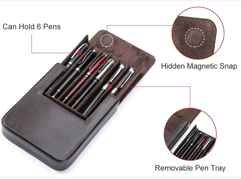 Leather Pen Storage Box with 6 Handmade Drawer Office Water Boxes(D)