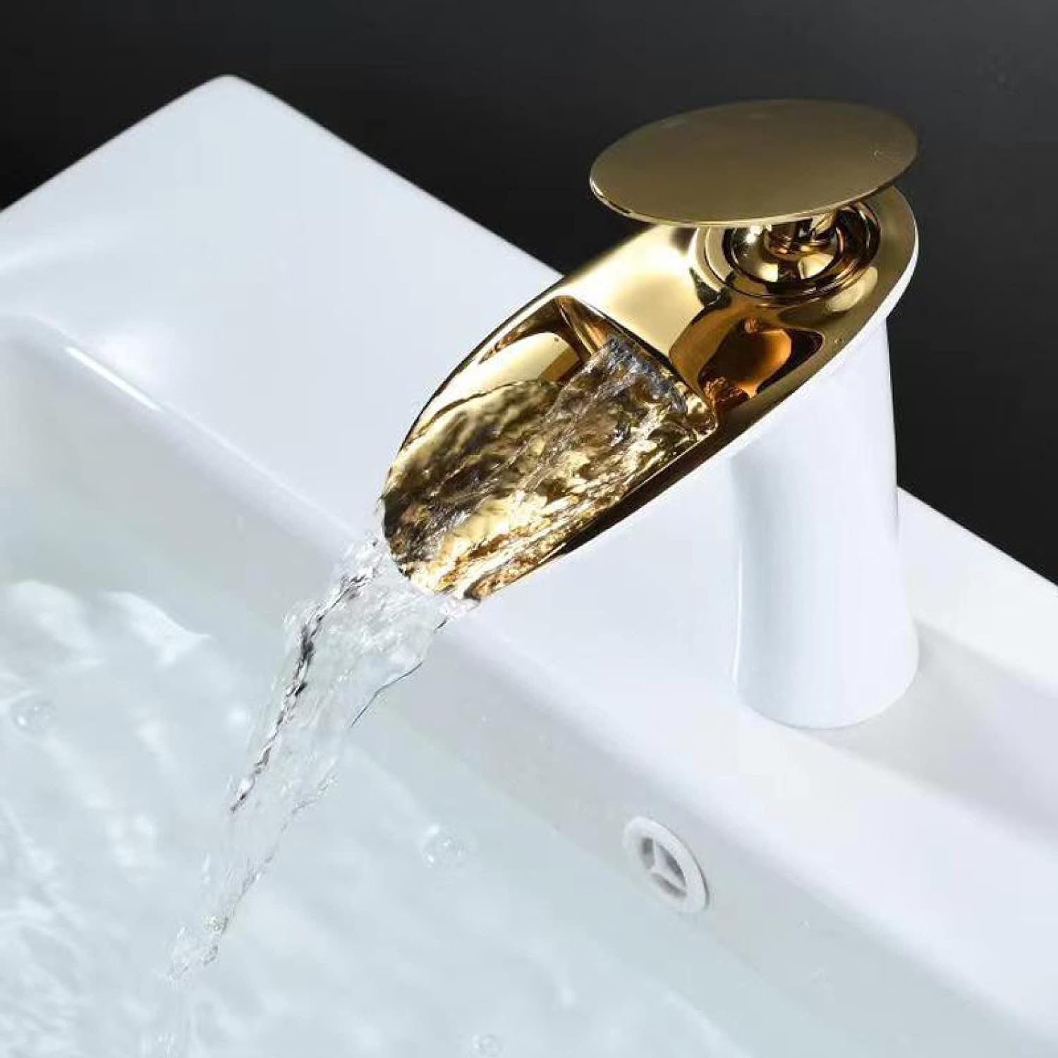 Robinet de salle de bain cascade anti-éclaboussures en laiton noir or