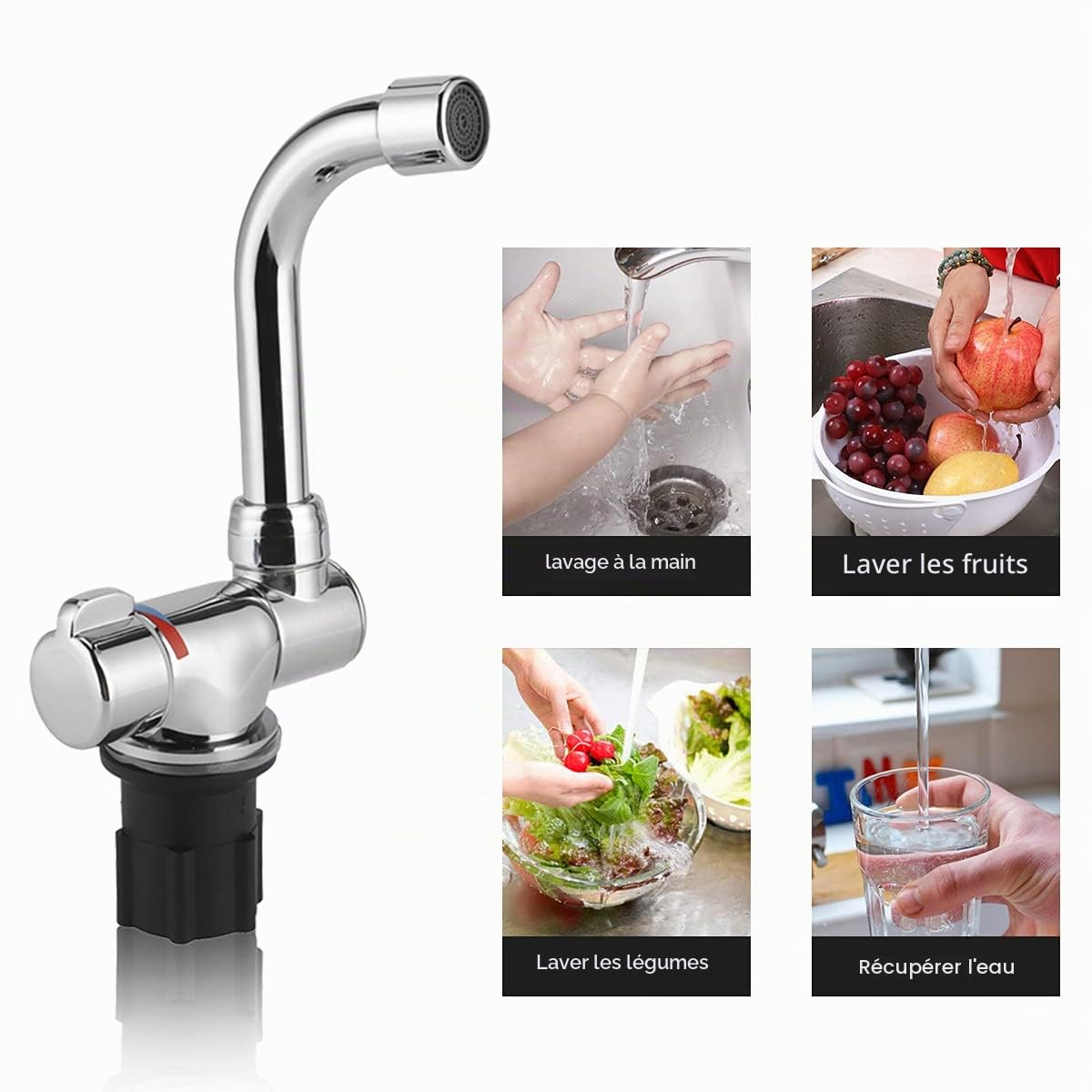 Robinet de Camping-car à Filetage G1/2in en Alliage de Zinc à 360 Rotations Robinet de Bassin d'eau Chaude et Froide pour Camping-cars Caravanes Yachts Véhicules à Grande échelle avec Cuisines