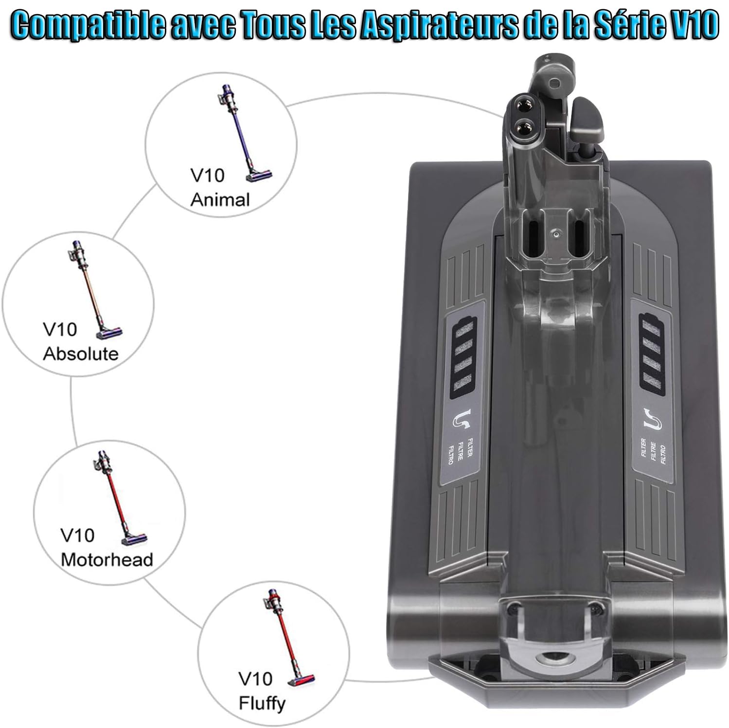 KUNLUN Batterie de Remplacement pour V10, 25.2V Batterie pour V10 SV12 Cyclone Animal Absolute Motorhead Fluffy Total Clean Aspirateur