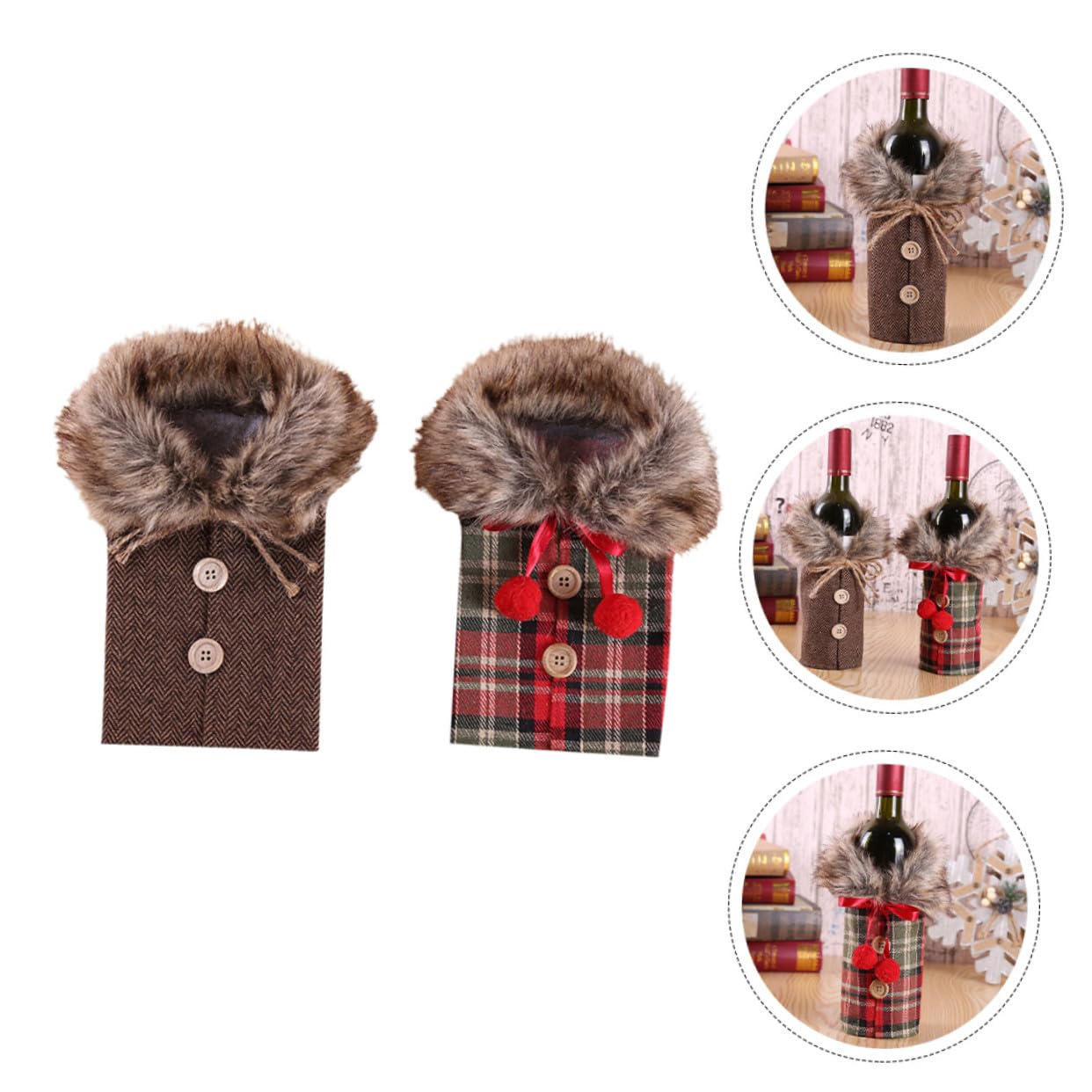 2pièces Housse de Bouteille de Vin pour Noël Décoration de Fête Pochette pour Bouteille de Vin Cadeau de Fête