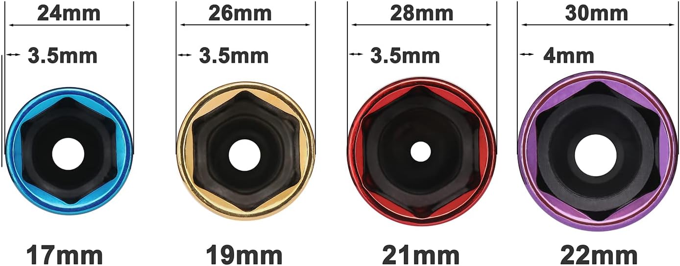 EMENTOL 4PCS 1/2" Drive Thin-Walled Impact Drive Lug Nut Socket Set, CR-MO, Metric, Protective Wheel Impact Socket Set-17mm, 19mm, 21mm, 22mm - Image 4