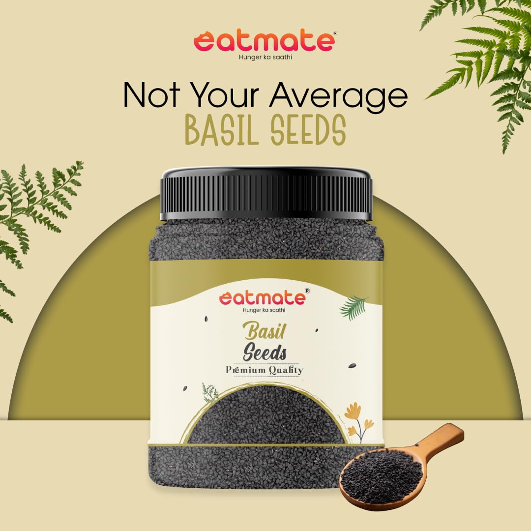 Eatmate Premium Basil Seeds Jar Pack | Raw Sabja Tukmaria Beej Rich in Fiber, Protein & Minerals | Natural Low-Calorie Seeds for Drinks, Desserts & Healthy Recipes (1 KG) 2