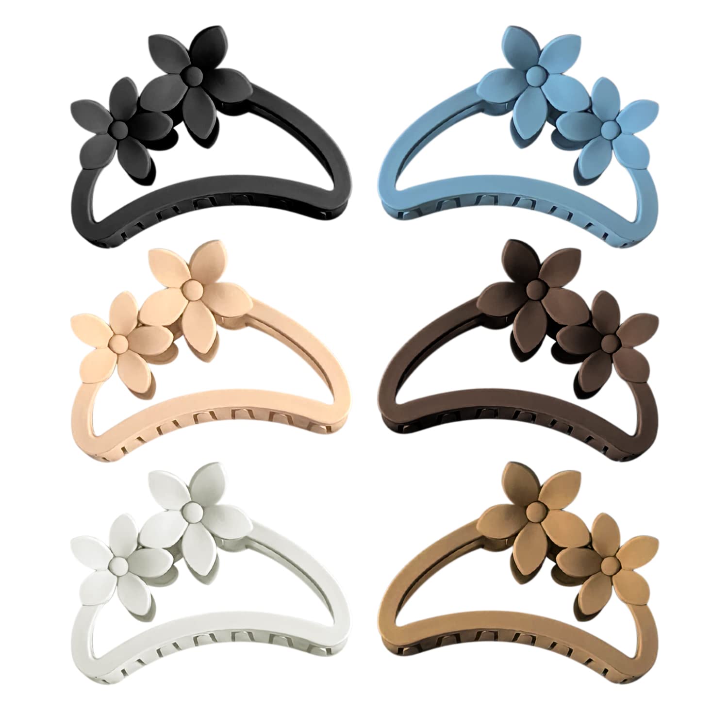 Flower Claw Clips 6 Piece, Aesthetic and Cute Matte Clips For Hair, Large Flower Hair Clips, Hair Claw Clips for Girls and Women, Thick and Thin Hair, Hair Accessories Gifts for Girls, Assorted Colors