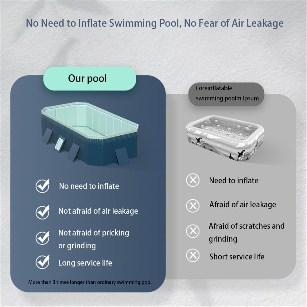 Above Ground Swimming Pool - Foldable Rectangular Non-Inflatable Winter/Summer Outdoor Pool for Indoor & Outdoor Use - Large 6.9ft Size - 2024 Innovative Design