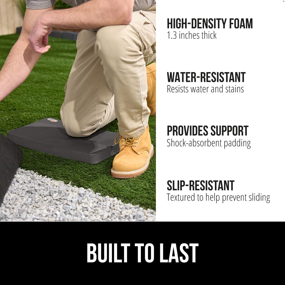 GORILLA GRIP® Extra Thick Patent Pending Supportive Foam Kneeling Pad, Large Cushion Knee Pads for Gardening, Baby Bath Time, Dirt and Water Resistant, Workout, Garden Supplies, 17.5x11, Charcoal