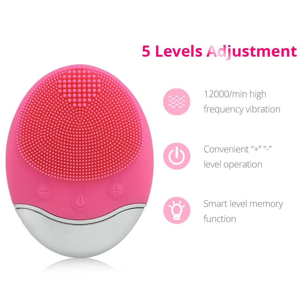 Sonic Facial Cleansing Brush, Soft Silicone Waterproof Face Cleanser Bamboo Charcoal Wireless Charging Travel Size Massager for Skin Exfoliation, Deep Cleansing, Anti Aging - Red : Beauty & Personal Care