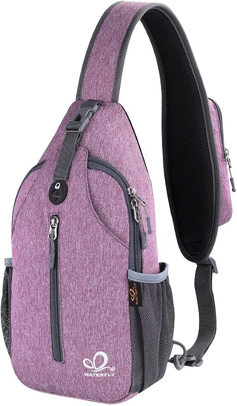 WATERFLY Crossbody Sling Backpack Sling Bag Travel Hiking Chest Bag Daypack (Purple) | Small Hiking bag,Multi-compartment storage,Water-resistant,Breathable back pad,Reversible adjustable shoulder strap