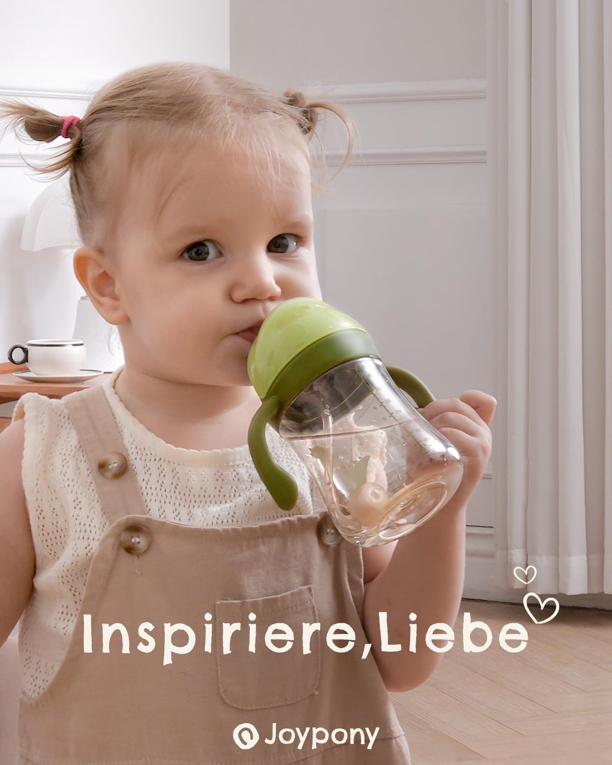 Joypony PPSU Trinklernbecher mit Strohhalm & Gewichtskugel, 266ml (9oz) Baby Trinkflasche Auslaufsicher, inkl. 4 Strohhalme & 2 Reinigungsbürste, Strohhalmbecher ab 6 Monate, BPA-Frei Grün/2 pack