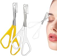 Vista 8 de Tijeras de cejas con peine, 2026 nuevas tijeras de cejas para mujeres, cortador de cejas de acero inoxidable de precisión para depilación y Amarillo