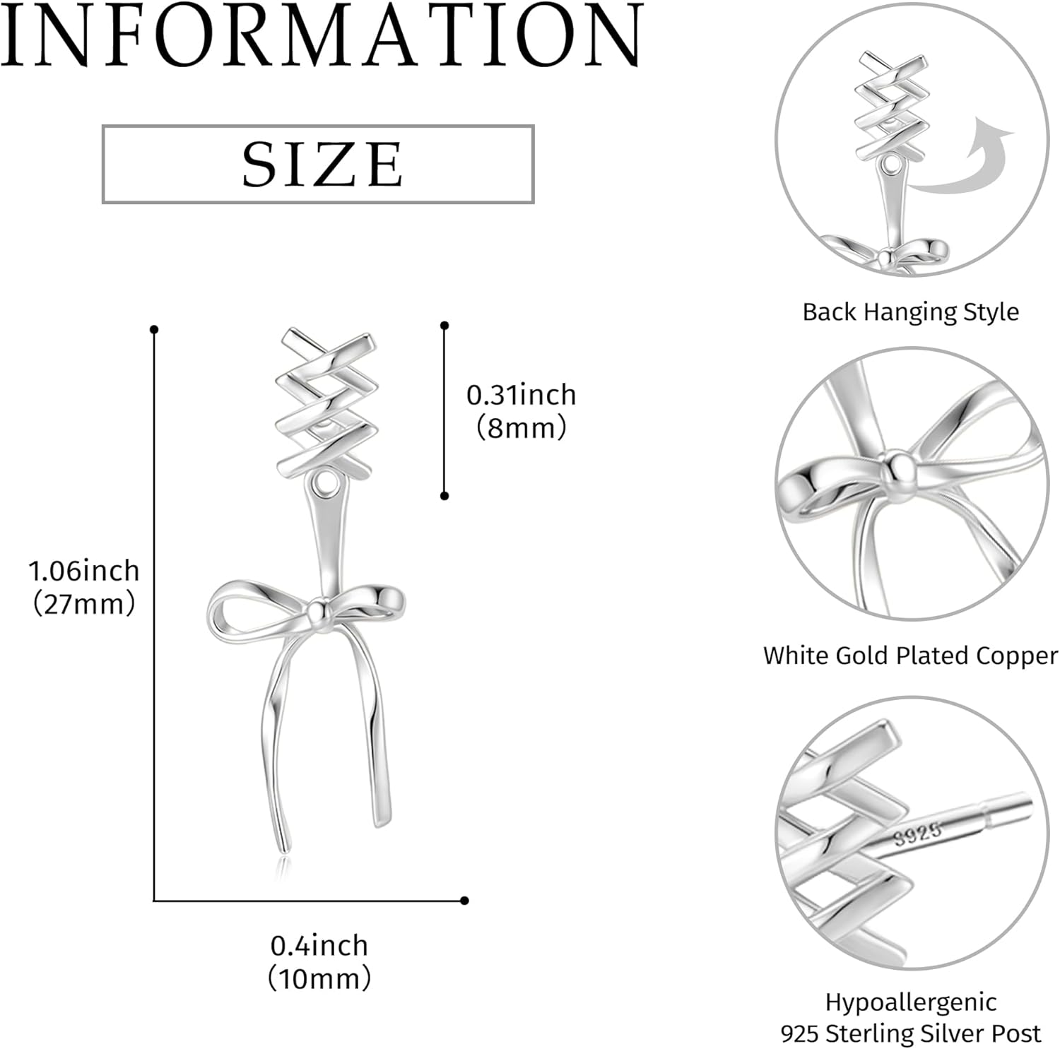 Cute Small Bow Drop Earrings for Women 925 Sterling Silver Post 14K Gold Plated Mini Ribbon Stud Bow Dangle Earrings for Women - Image 5