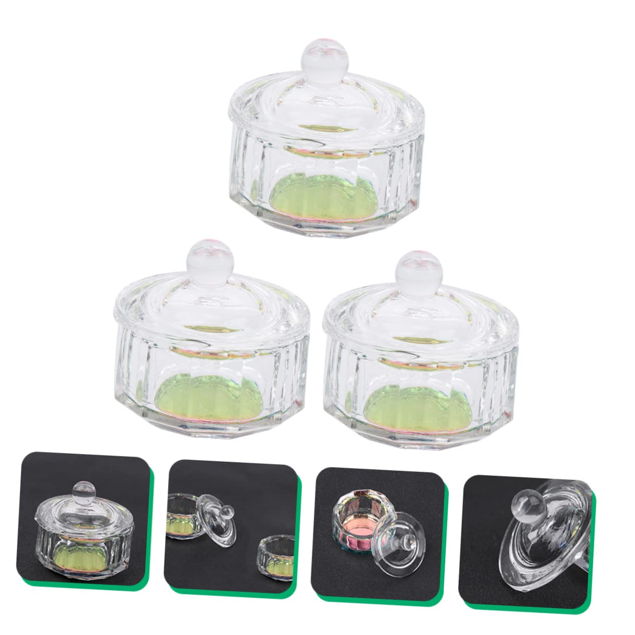 3Pcs Lidded Nail Glass Cup Set Octagonal Manicure Mixing Accessories for Nail Salon Sturdy Crystal Liquid Powder Container image 2