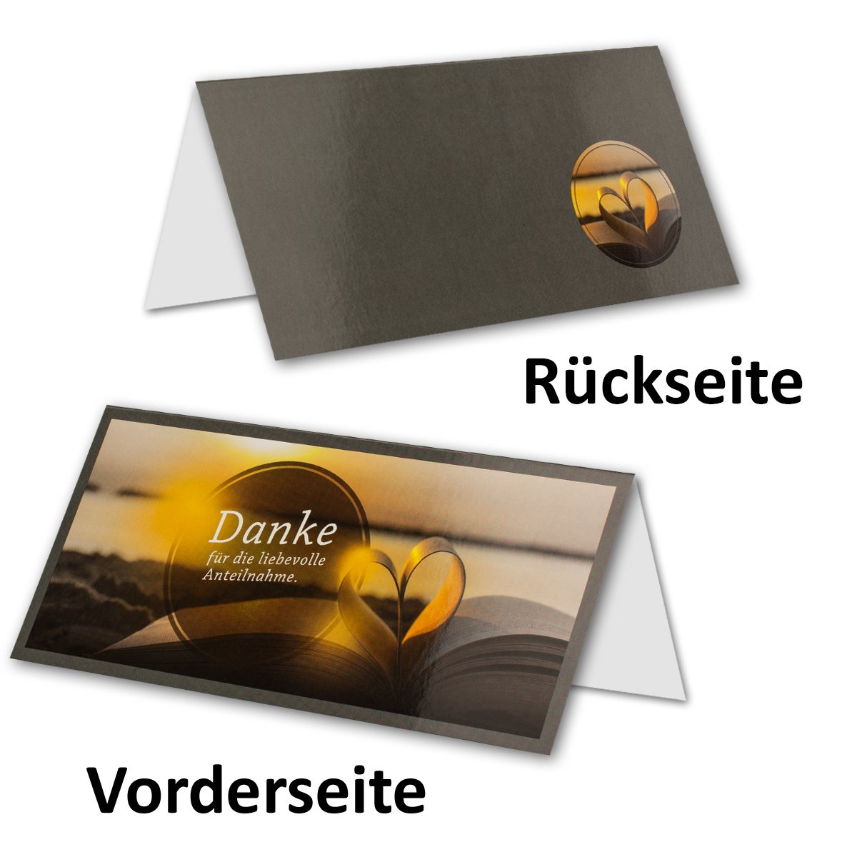 75x Trauerkarte mit Umschlag Set Danksagung - Herz - inklusive hochwertiger Box- DIN Lang Quer-Format - Danksagungskarten Trauerkarten nach Beerdigung - Trauer-Papiere by GUSTAV NEUSER