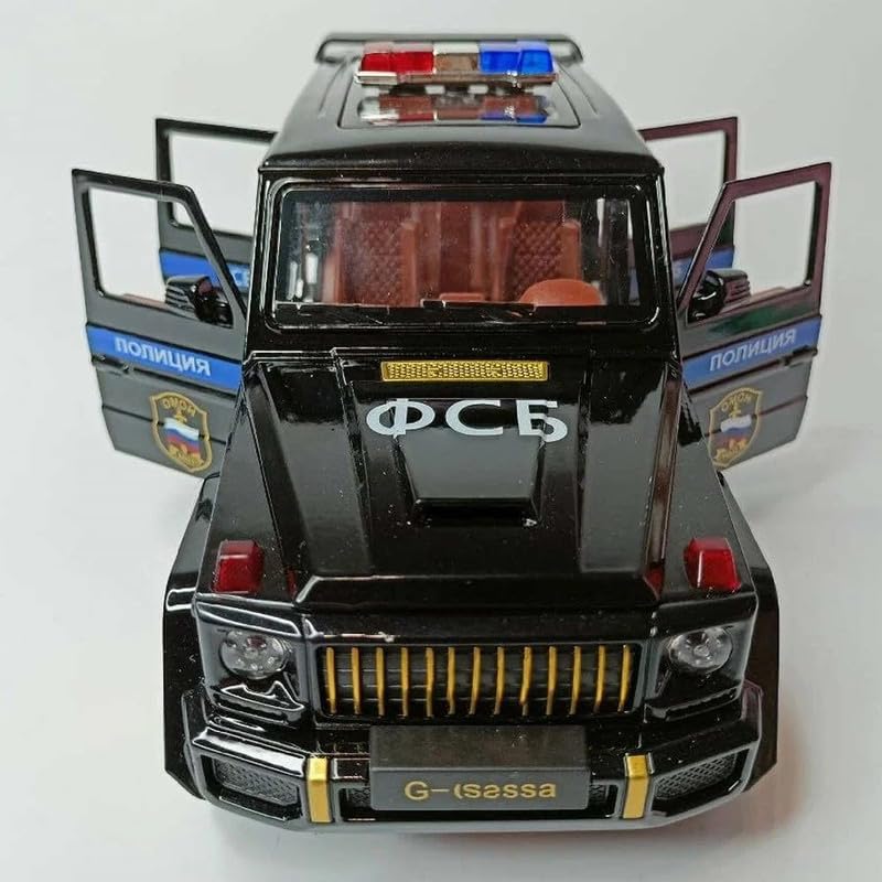 Image of PINQUE Kids New Car 1:32 G Wagon Police Diecast Alloy Metal Pull Back Car with Openable Doors Music Sound and Light Vehicle Toy Car for Boys (White)