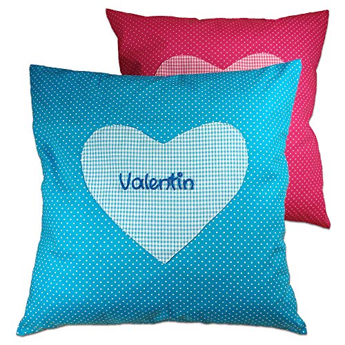 Cojín con nombre para bautizo azul, 40 x 40 cm, regalo para niños, regalos de bebé, regalo de cumpleaños, cojín de peluche con nombre, regalos de Papá Noel