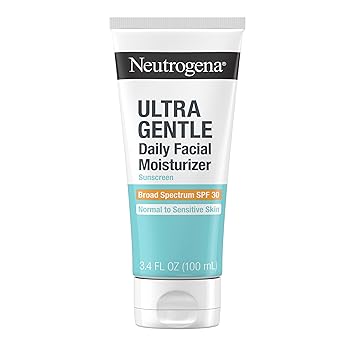 Neutrogena Ultra Gentle Daily Facial Moisturizer with SPF 30 Sunscreen with CICA, Lightweight Face Lotion with Broad Spectrum SPF 30 for Normal to Sensitive Skin, Fragrance-Free, 3.4 fl. oz