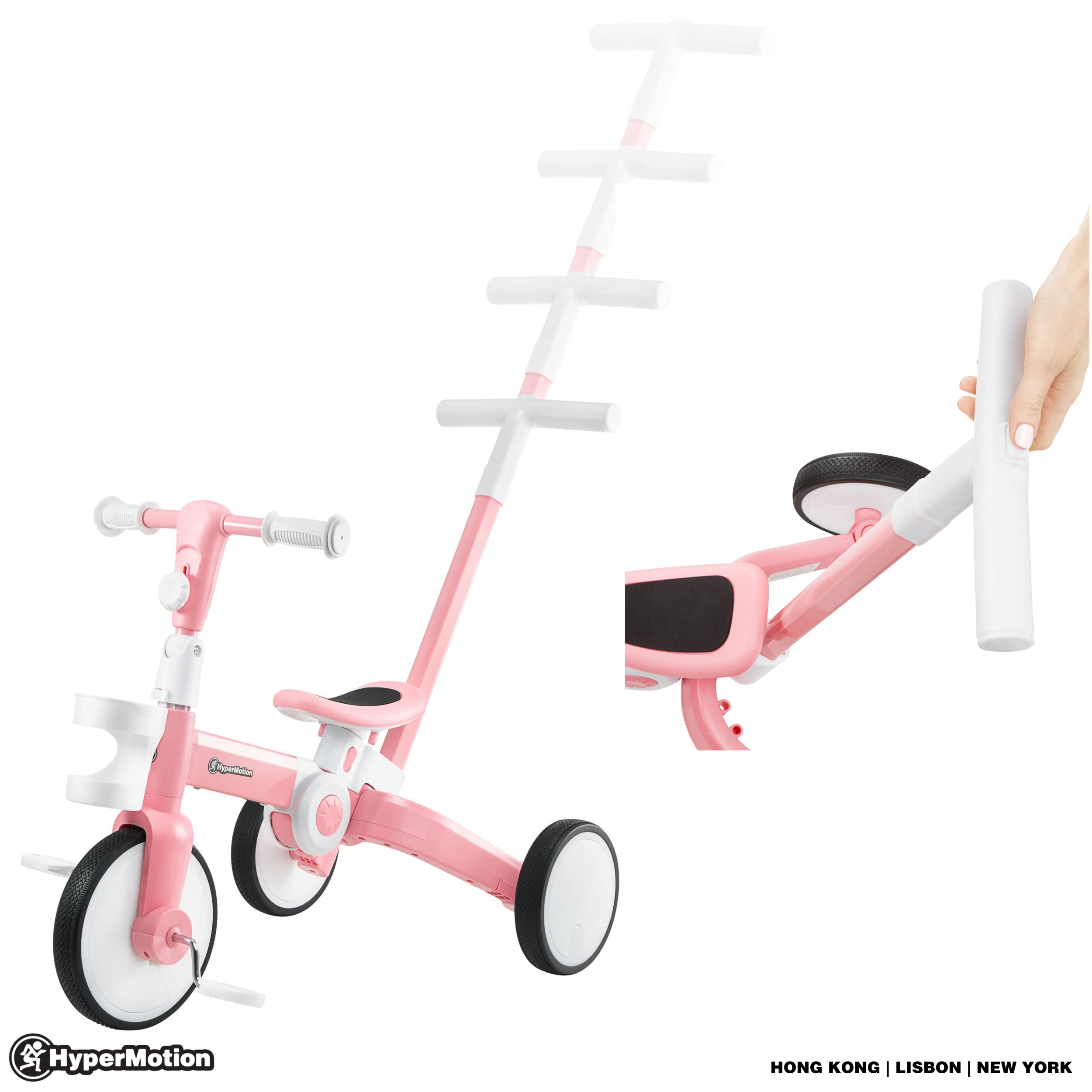 OHMG 5-in-1 babydriewieler, trike, kinderfiets, evolutionaire driewieler met pedalen, babyfiets, met praktische accessoires, met stuurstang, 9 maanden tot 25 kg (poeder