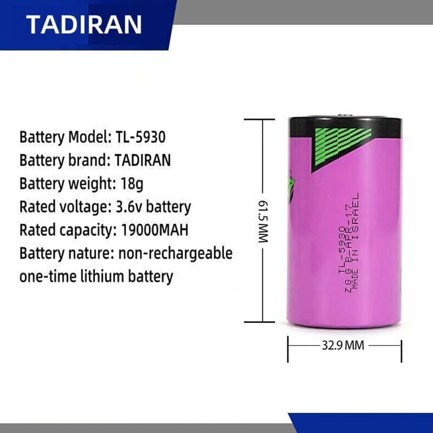 ?? 80 Pcs ??3.6V 19000mAh TL-5930 Lithium Battery for Tadiran iXtra Series Size D(TL-2300), ER34615