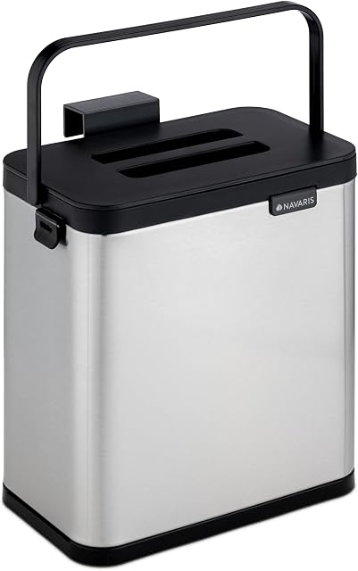Navaris Hanging Kitchen Bin - 3L Cupboard Door or Wall Mounted Bin - Small Stainless Steel Trash Can Caddy with Lid for Food Waste Rubbish Compost