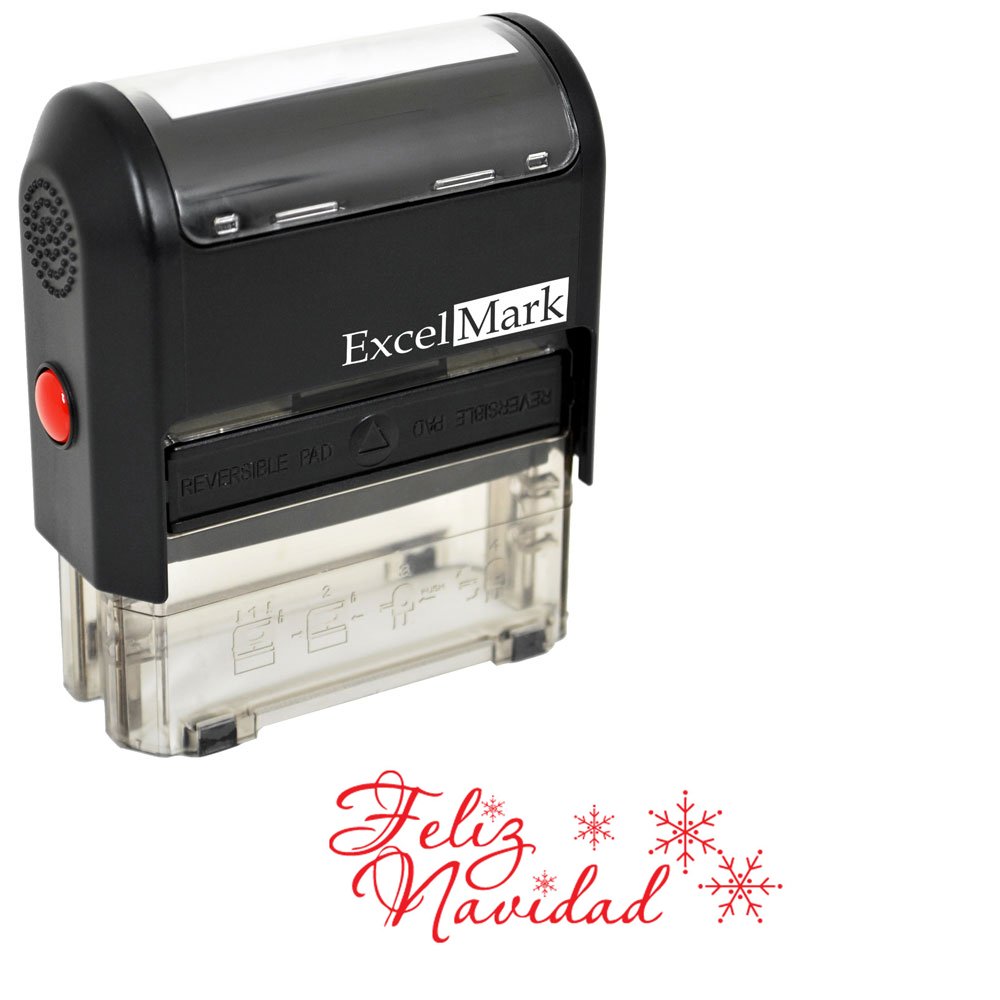 ExcelMark Self-Inking Christmas Rubber Stamp - Feliz Navidad - Red Ink
