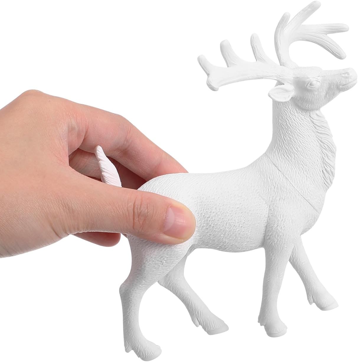 Cabilock 4Pcs Mini White Christmas Deer Ornaments 5.7 Inch Lifelike Reindeer Figurines Desktop Decor Xmas Decorative Accessory for Home Office Holiday Party