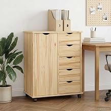 42032393 Rolling Cabinet Brown 25 x 39 x 79 cm Solid Pine Wood Lockers & Storage Cabinets Brown