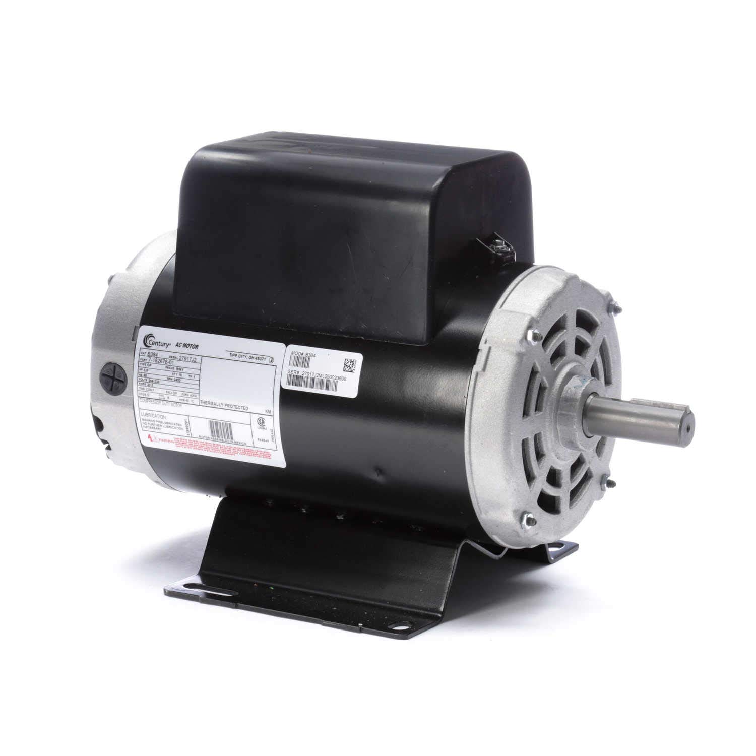 5 HP 3450 RPM, 56 Frame, 230V, 22Amp, 7/8" Shaft, Single Phase NEMA Air  Compressor Motor - - Amazon.com