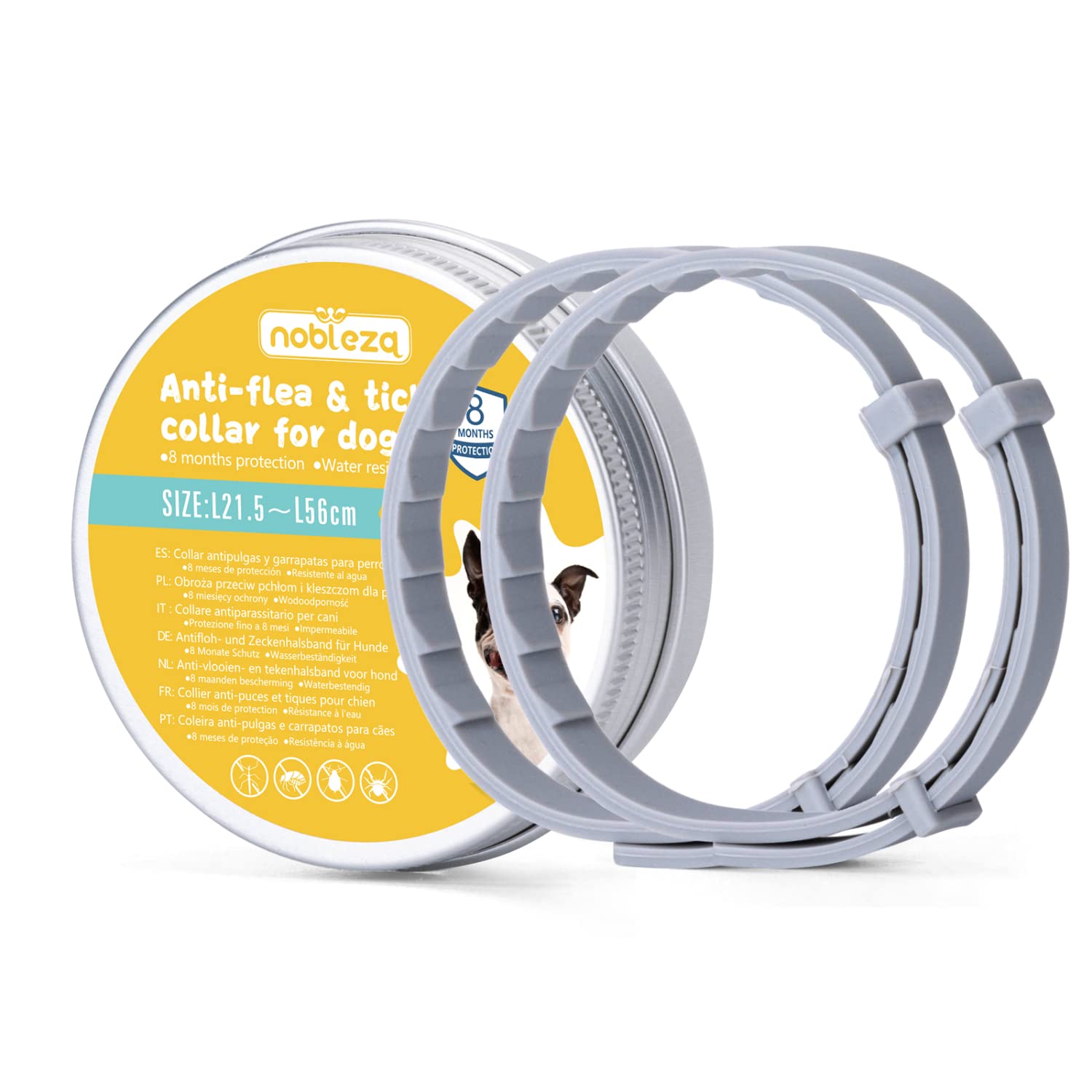 Nobleza - Collar Antiparasitario Perros, Seguro y Eficaz Antipulgas Hecho de Aceites Esenciales 100%, Fórmula Natural Segura y Material Impermeable, Duradero Durante 8 Meses, 56cm, 2 Pieza