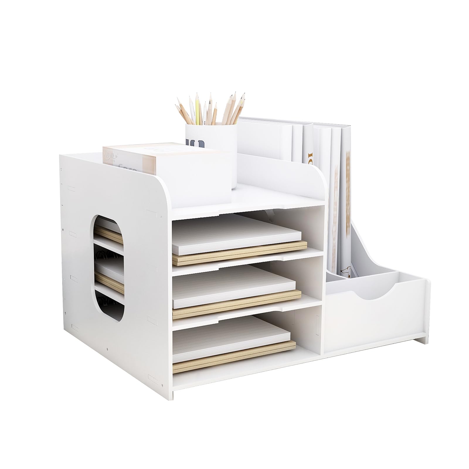 Briefabla Organizer na dokumenty A4, organizer na dokumenty na biurko z uchwytem na długopis, stylowy schowek na biurko do szkoły i domu, 40 x 31 x 25 cm, biały (1 sztuka)