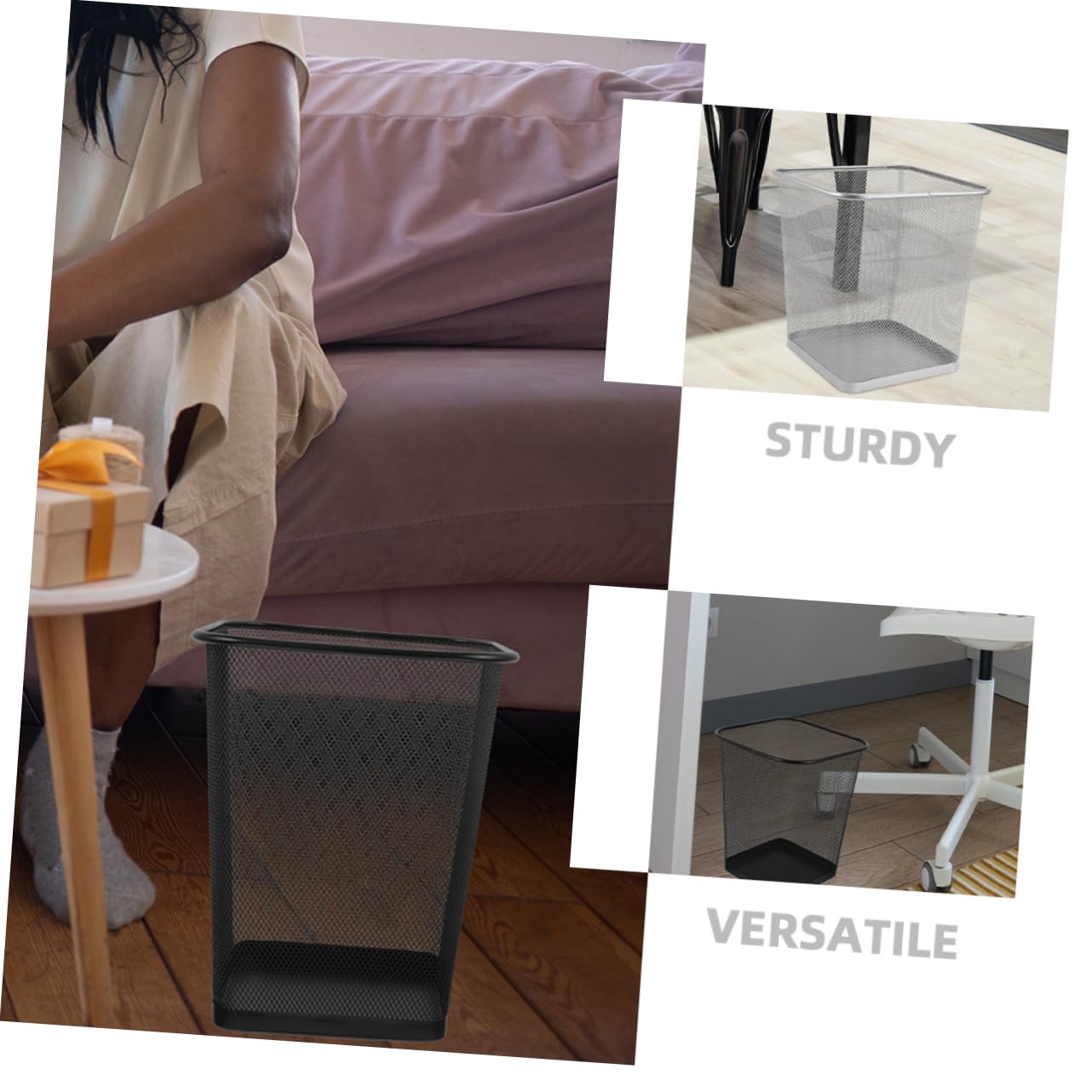SHINEOFI 2piezas Papelera De Metal Cuadrada Para y Diseño y Espacioso Para Dormitorio y Escritorio Unidades Negro y Plata