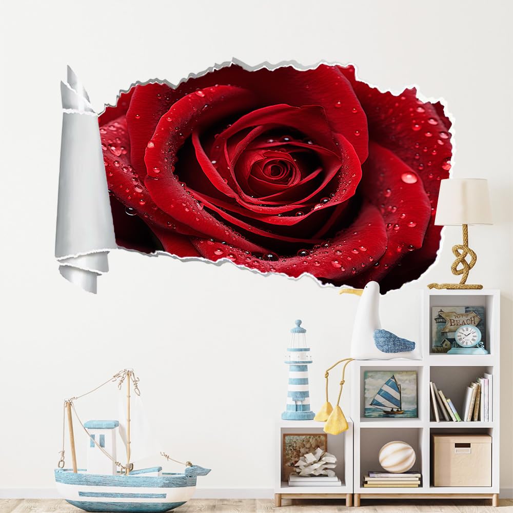 Adesivo Da Parete 3D Rimovibile Rose Decorazione Da Parete, Pavimento, Rosso Per Bagno, Camera Da Letto, Soggiorno, Sala Giochi, Murale 70X112Cm