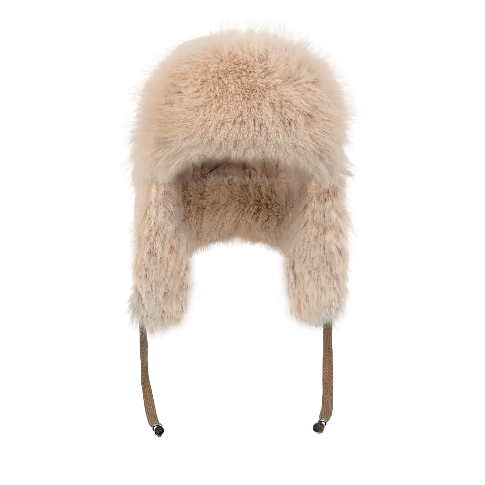 JIAHG Chapka d'hiver Tricoté Femme Chapeau de Trappeur Fausse Fourrure Doux Chaud Bonnet en Tricot avec Cache-Oreilles Capuchon Coupe-Vent pour Ski Camping et Randonnée