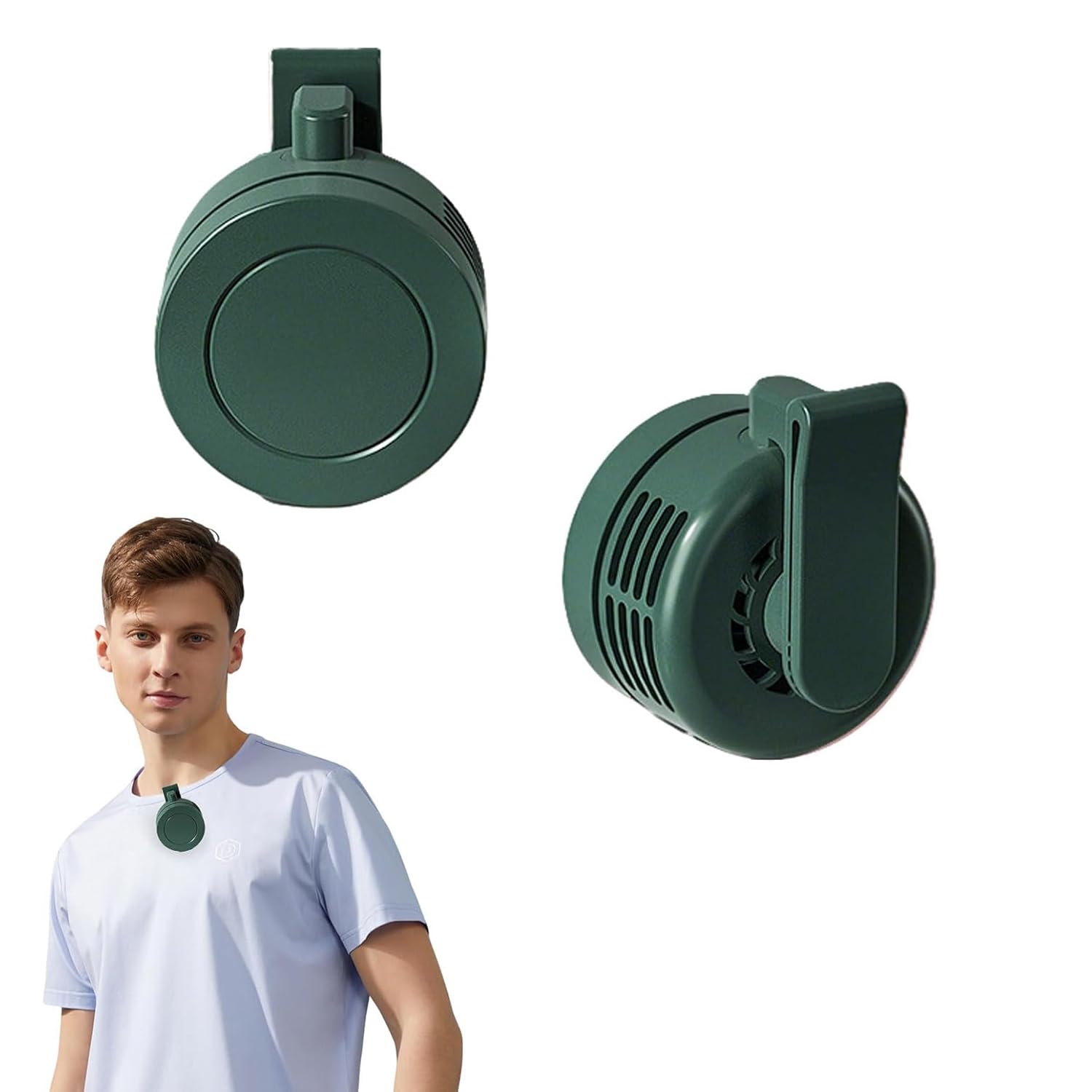 JOPWUE Small Clip Waist Neck Fan,Portable Silent Mini Bladeless Electric Fans,Wearable Hands Free Fans with 3-Speeds,USB Charge Cooling Fan,Clip Personal Mini Fans for Outdoor,Travel,Office (Green-B)