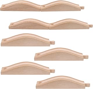 4PCS Wooden Train Track Expansion Packs - Rollings Hills Ascending Track Pieces, Bridge, Pier, Railway Accessories Compatible with Most Toy Train Railroads