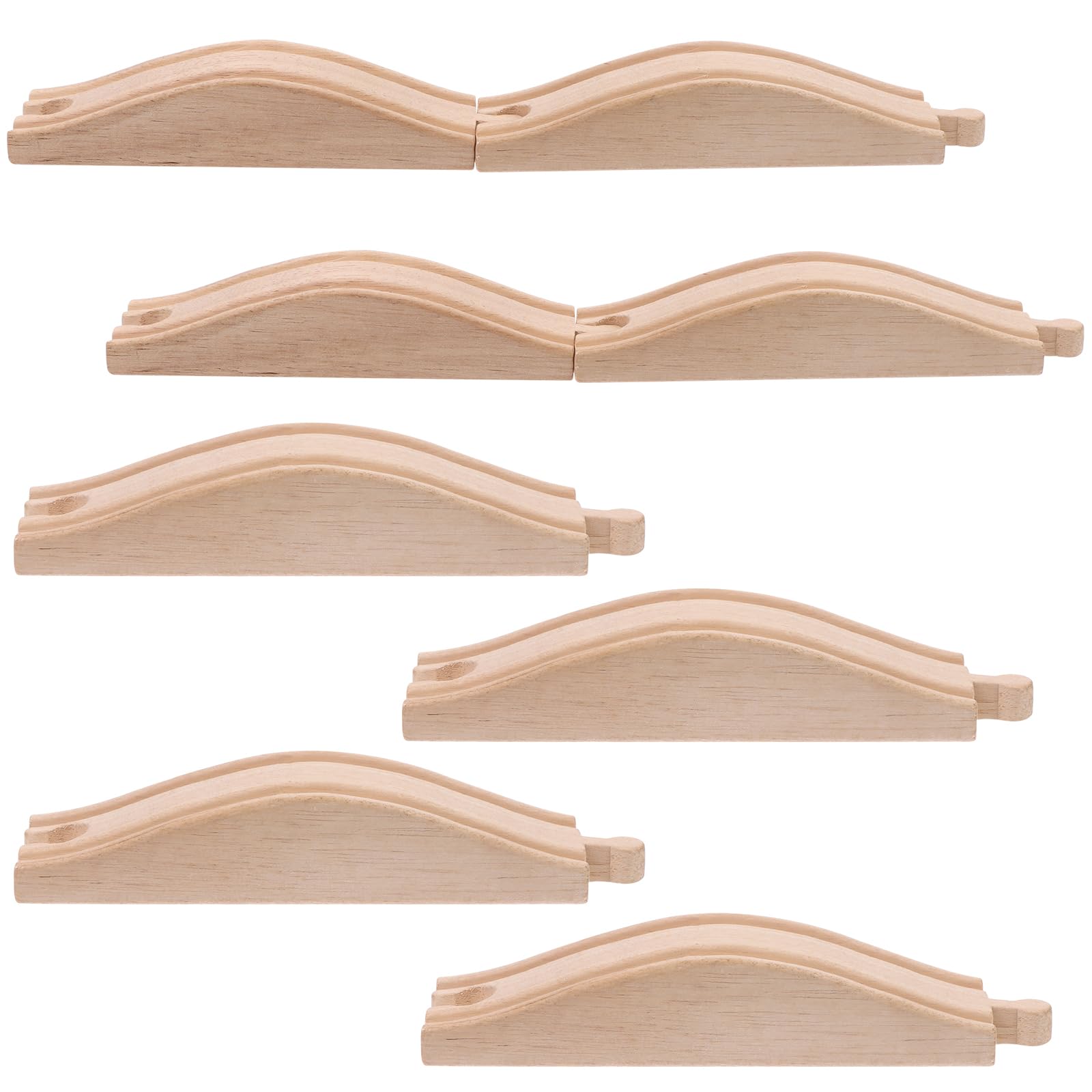 Youdaju 4PCS Wooden Train Track Expansion Packs - Rollings Hills Ascending Track Pieces, Bridge, Pier, Railway Accessories Compatible with Most Toy Train Railroads