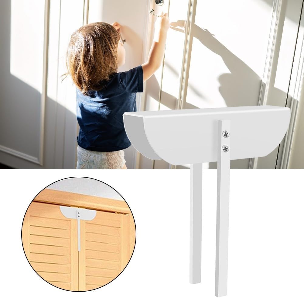 Metal Bifold Door Lock Aluminum Folding Door Latch Accordion Gate Lock Child Safety Pet Proof Cabinet Latch Closet Door Security Lock White Finish