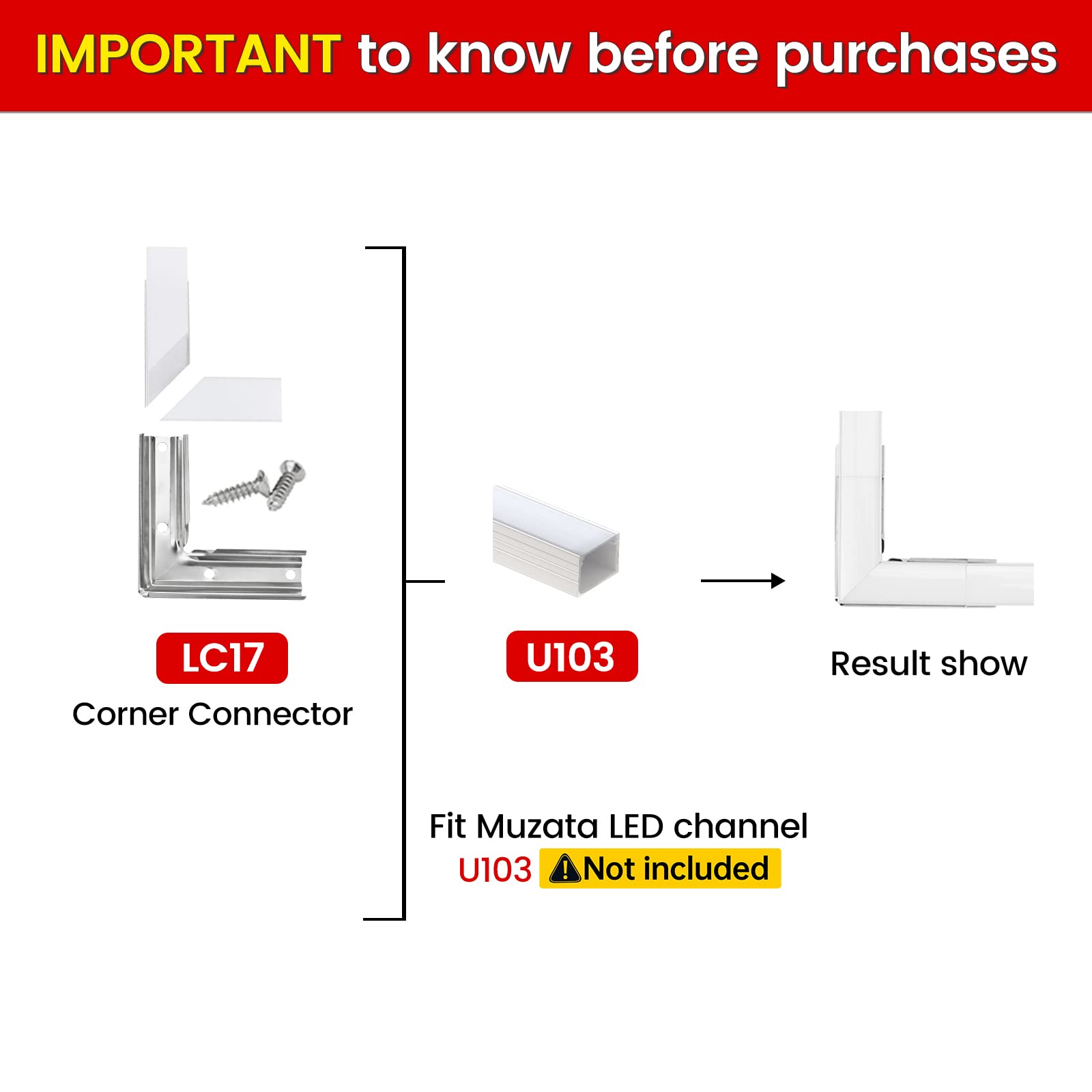 Aluminum Channel Muzata 6-Pack Corner Connector Kit For U103 LED S - 90 ...