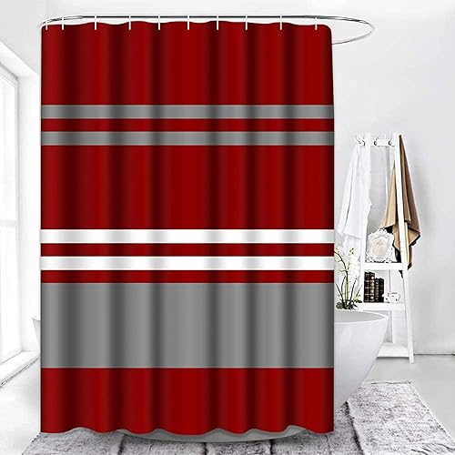 Miniatura 2 de Cortina de ducha de ladrillo rojo, gris y blanco, 72 x 72 pulgadas, decoración del hogar, impermeable, juego de cortinas de baño con ganchos