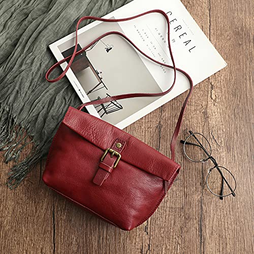 NIGEDU Bolsa tiracolo feminina de couro genuíno de vaca real, bolsa mensageiro pequena bolsa retrô p
