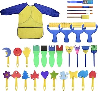 Washable Paint Brushes Set for Toddler Kids Early Learning Toys Finger Paints sponges Art Supplies Gifts -nontoxic-100% Baby Safe