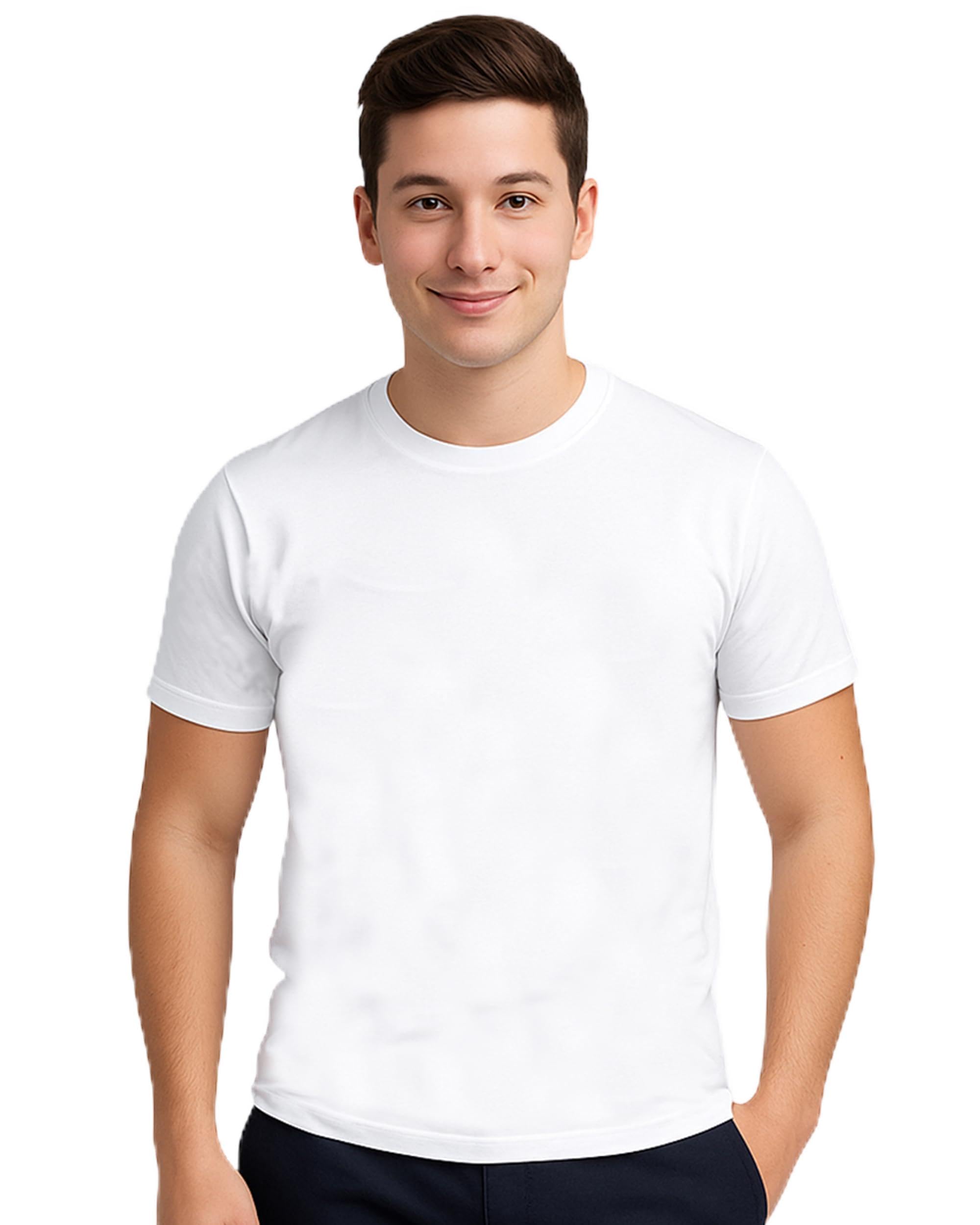 Plain Slim Fit Polyester Half Sleeve Round Neck Tshirt for Men Black and White-picture-14