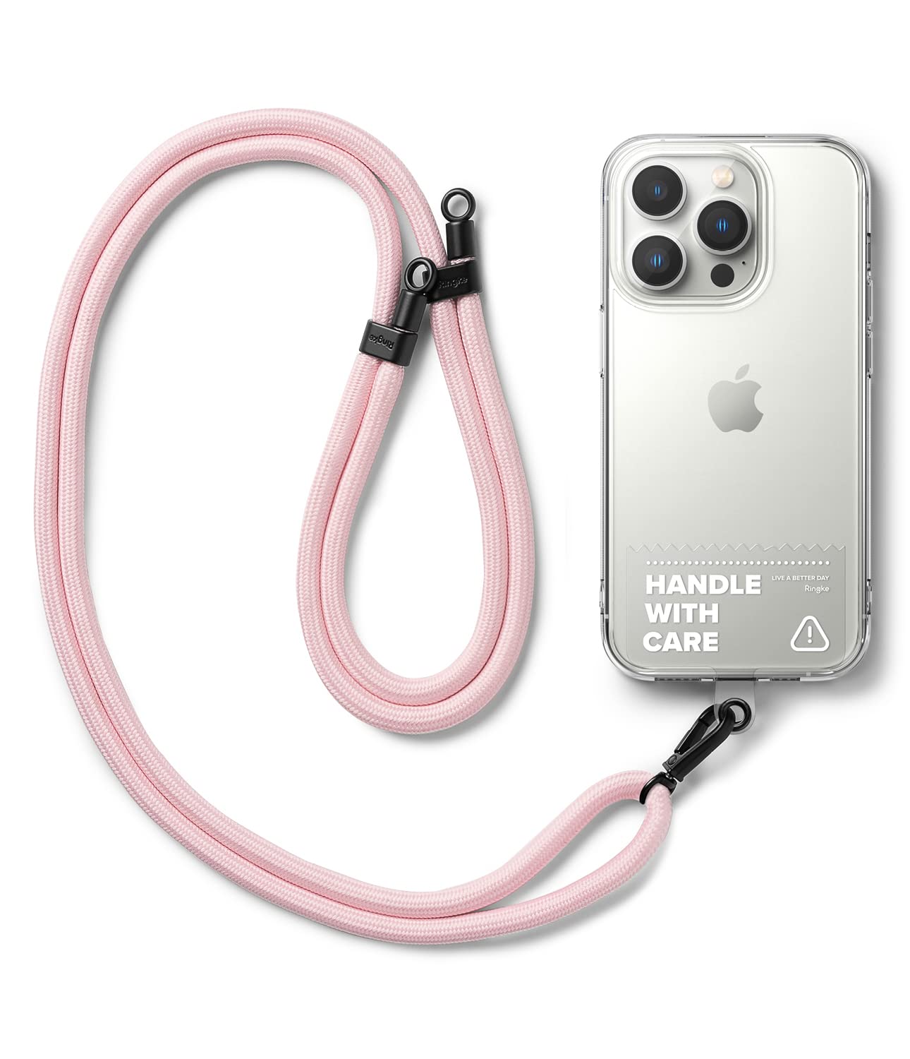 Ringke Holder Link Strap with Clear TPU Tag, Adjustable Crossbody Polyester Rope Lanyard Compatible with Universal Smartphone Case - Pink-image-33